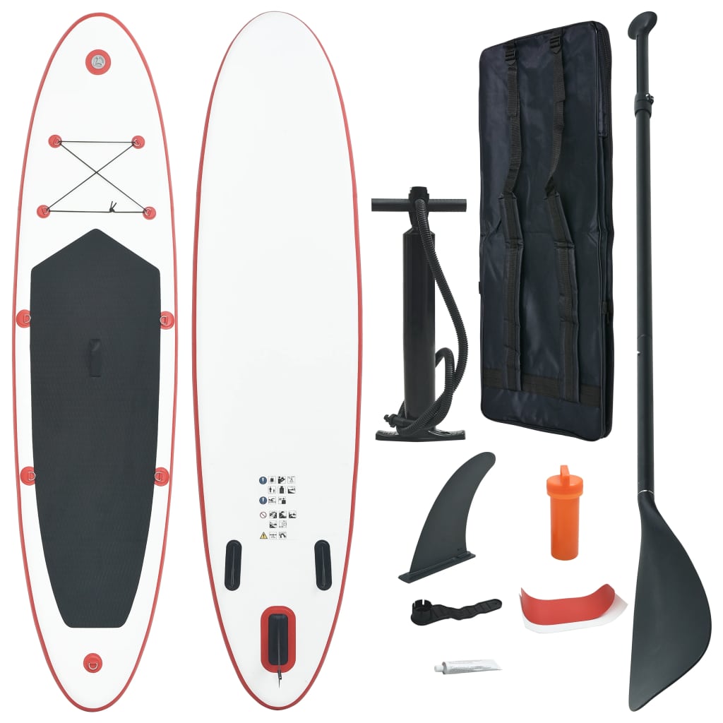 vidaXL Stand Up Paddle Board Set SUP Surfboard Inflatable Red and White - Ripple Boards