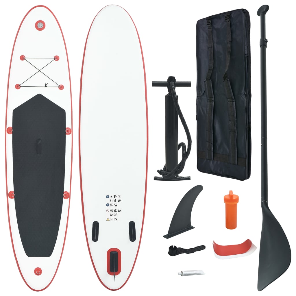 vidaXL Stand Up Paddle Board Set SUP Surfboard Inflatable Red and White - Ripple Boards